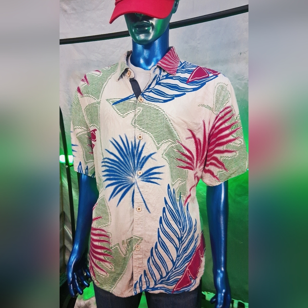 Tommy Bahama Deco Palmetto Button Up Shirt Men’s XL 100% Silk Hawaiian